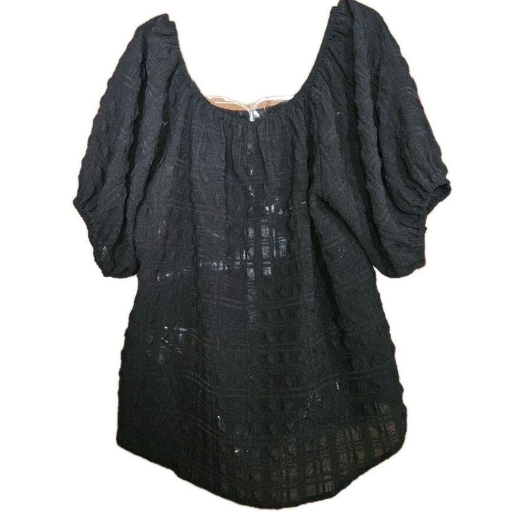 Catherine Malandrino M/M Black Sheer Off Shoulder Mesh Blouse Short Sleeve NWT